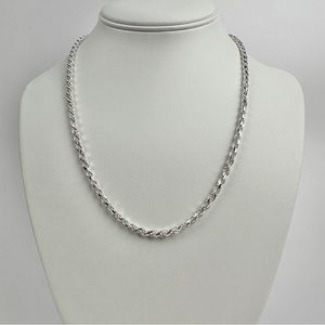 Silver Chain Solid Silver Rope Chain Necklace 4mm 20 Inches Stamped .925 Italy